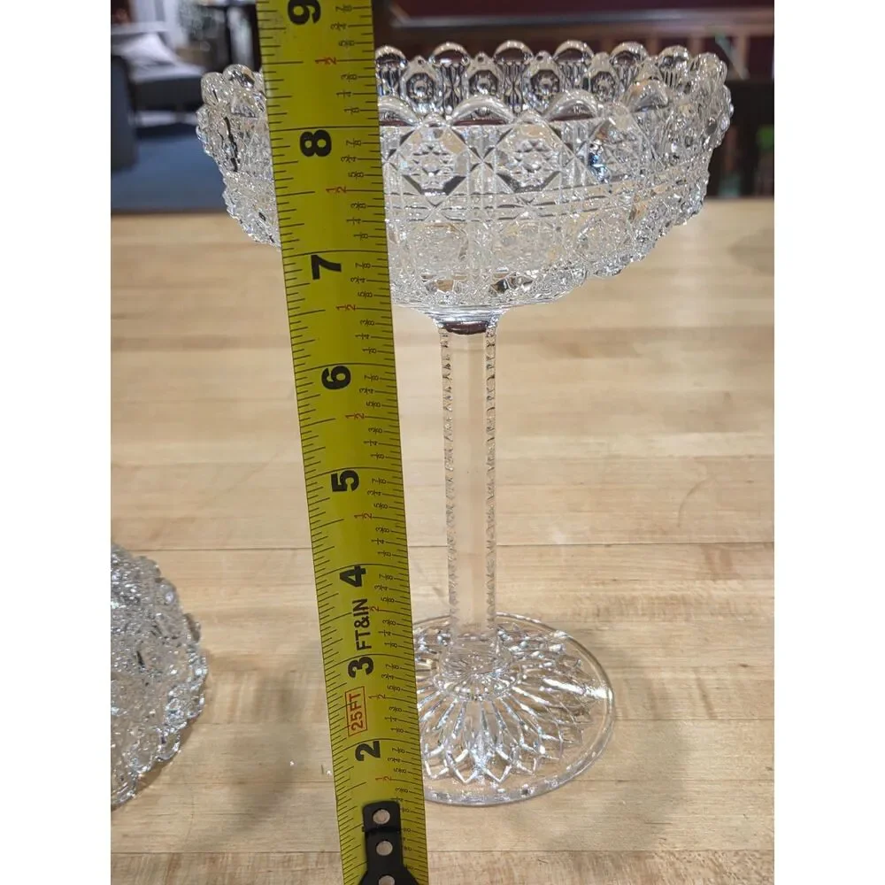 Vintage EAPG Daisy and Button Tall Pedestal Compote Pair Notch Stem Clear Glass